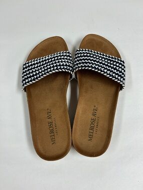 Melrose Ave. Navy & White Braided Slide Sandals - Casual Slip-On